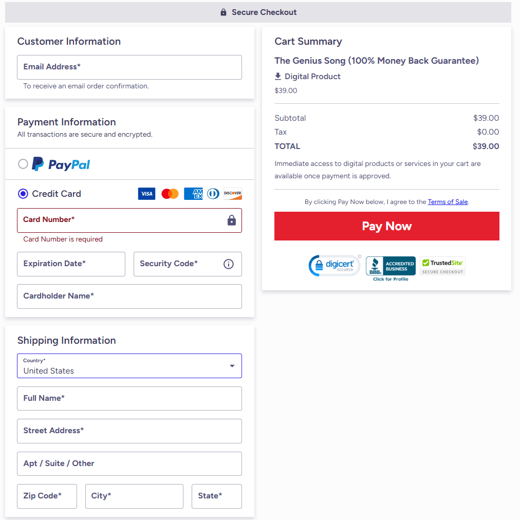 The Genius Song order page